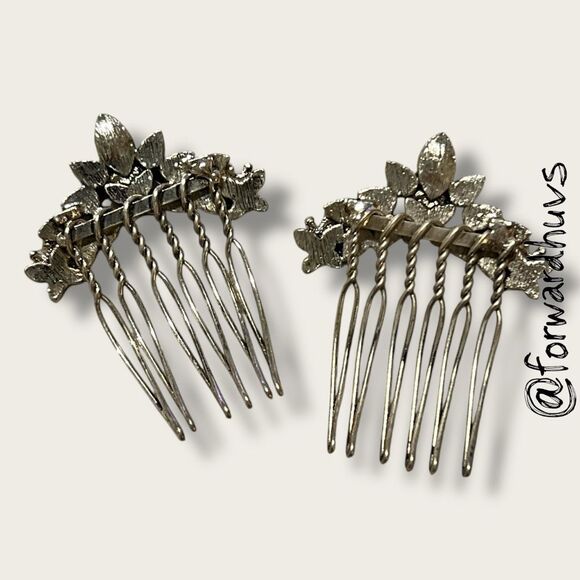Vintage Ornate Rhinestone Hair Comb Set - Half Size Pair - Picture 4 of 8